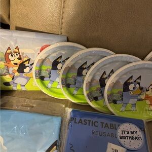 Blue and Green Disposable Tableware Set